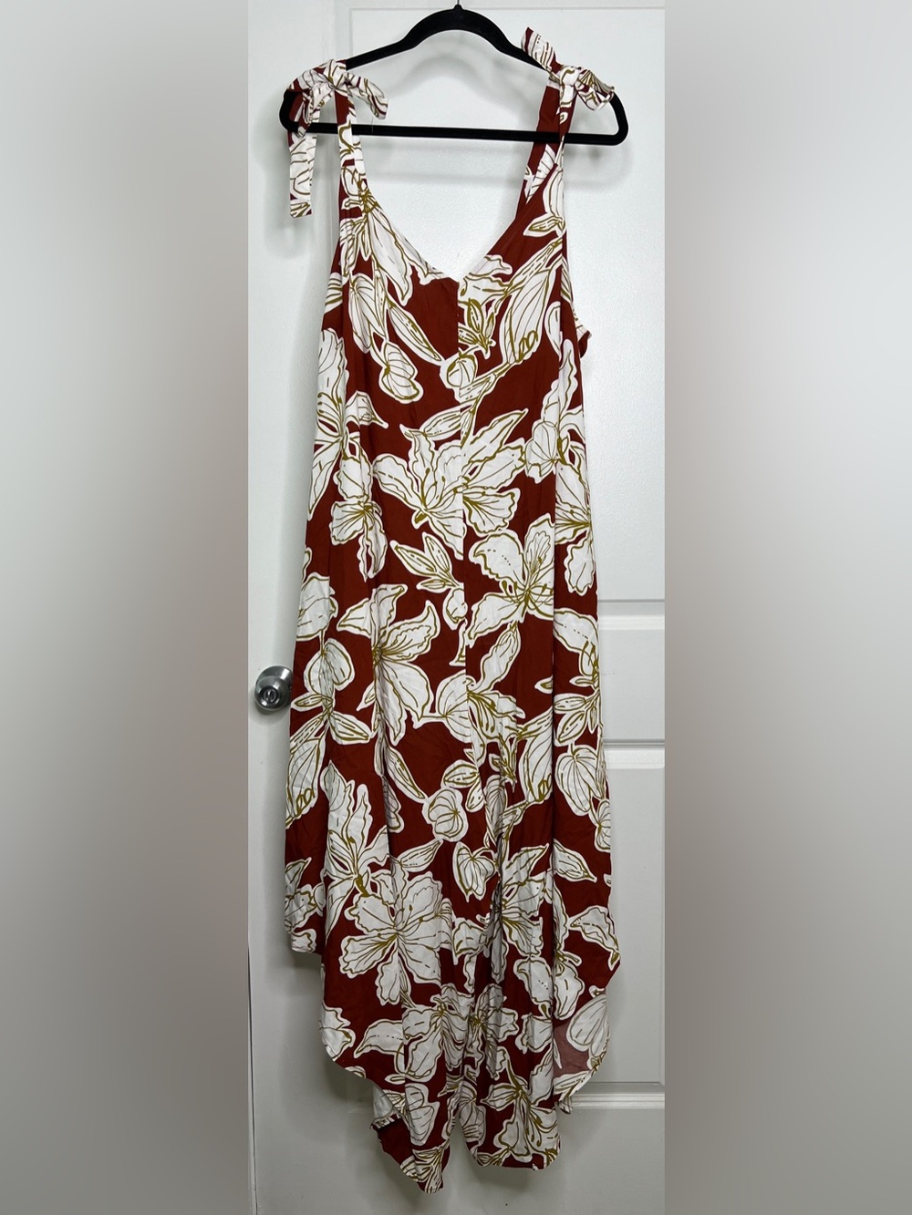 Vince Camuto Rust Floral Tie Shoulder Wide Leg Jumpsuit Plus 3X
